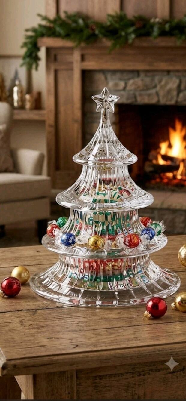 Gorham Holiday Traditions 9.5" 3 Tier Crystal Christmas Tree Candy Dish w/ Box